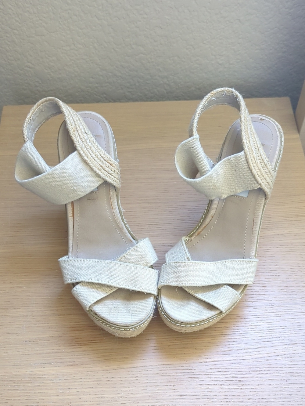 Steve Madden Cream Canvas Espadrille Wedge Sandals